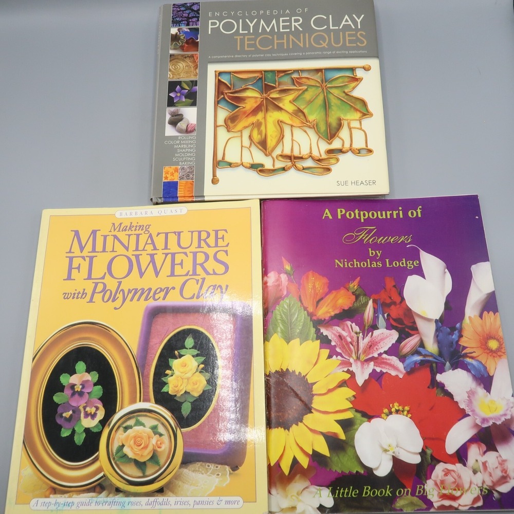 3 Polymer Clay Instructional Books Art Jewelry Flowers Techniques Manuals